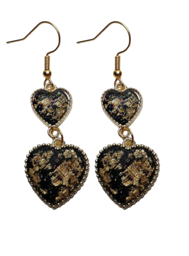 BOUCLES D'OREILLES COEUR ET FEUILLES D'OR