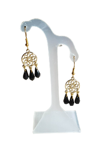 BOUCLES D'OREILLES ROSACE ET GOUTTES NOIRES