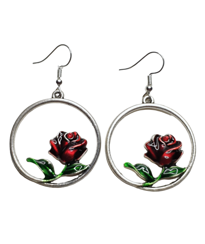 BOUCLES D'OREILLES CERCLE ET ROSE