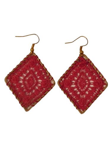 BOUCLES D'OREILLES CROCHET LOSANGE ROUGE