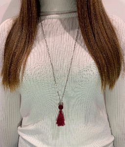 SAUTOIR POMPON ROUGE BORGEAUX