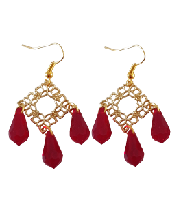 BOUCLES D'OREILLES LOSANGE ET GOUTTES ROUGE