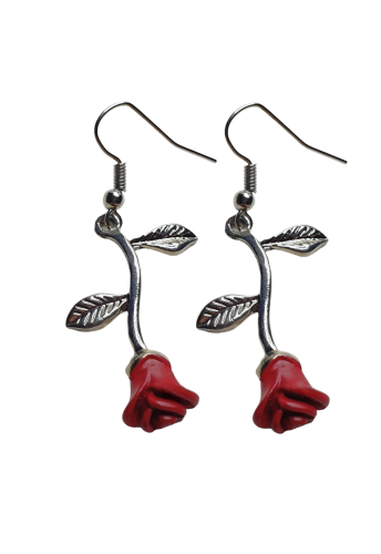 BOUCLES D'OREILLES PENDANTE ROSE ROUGE