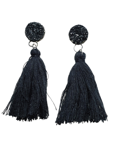 BOUCLES D'OREILLES POMPON NOIR