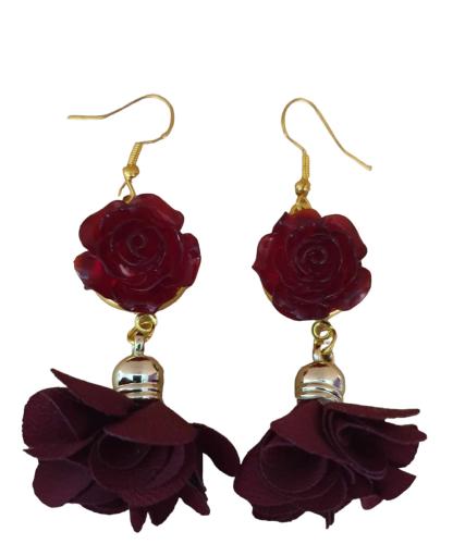 BOUCLES D'OREILLES ROSE ET POMPON