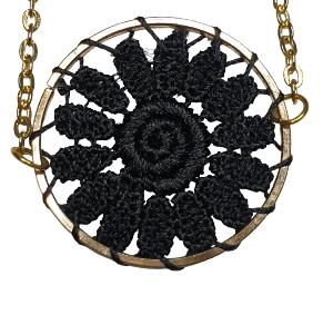 BRACELET CROCHET FLEUR NOIR