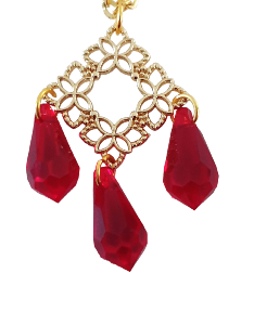 COLLIER LOSANGE ET GOUTTES ROUGE