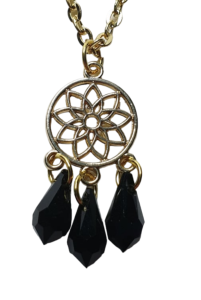 COLLIER ROSACE ET GOUTTES NOIRES