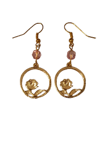 BOUCLES D'OREILLES PENDANTES CERCLE ET ROSE