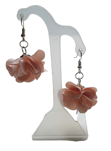 BOUCLES D'OREILLES POMPON FLEUR ROSE