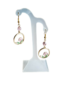 BOUCLES D'OREILLES PENDANTES CERCLE ET ROSE