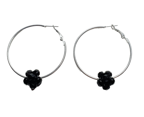 BOUCLES D'OREILLES CRÉOLES PERLE DE VERRE NOIRE