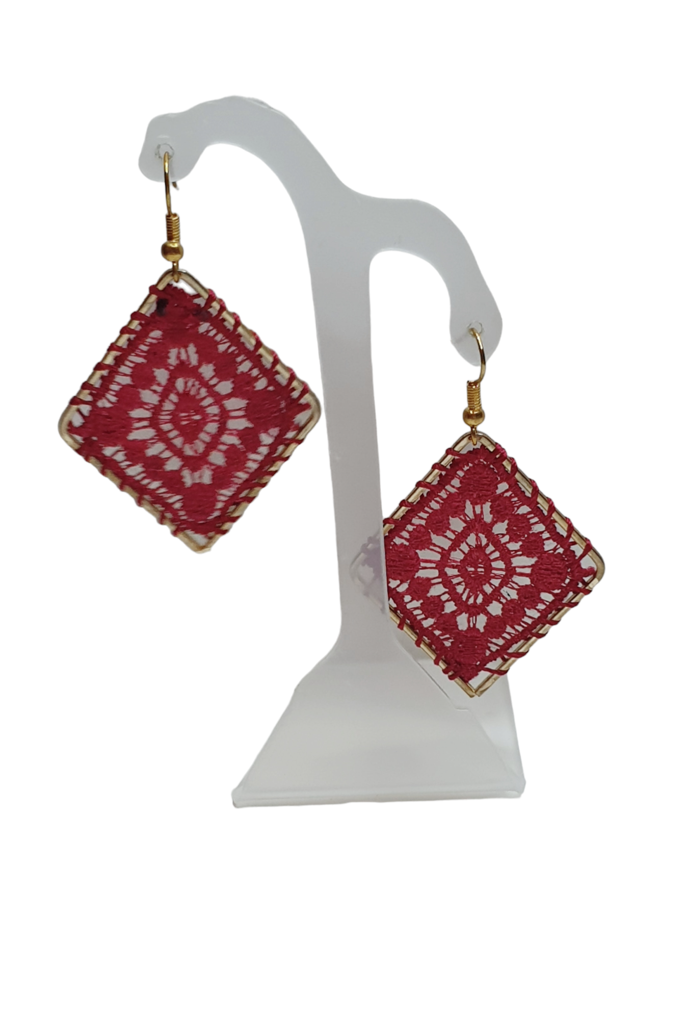 BOUCLES D'OREILLES CROCHET LOSANGE ROUGE