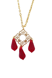 COLLIER LOSANGE ET GOUTTES ROUGE