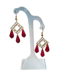 BOUCLES D'OREILLES LOSANGE ET GOUTTES ROUGE