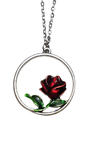 COLLIER CERCLE ET ROSE ROUGE