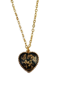 COLLIER COEUR NOIR ET FEUILLES D'OR