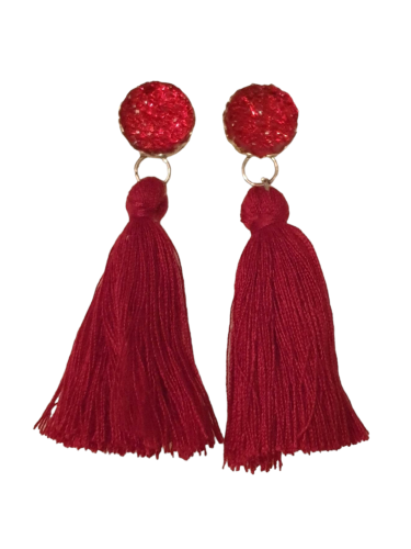 BOUCLES D'OREILLES POMPON ROUGE BORDEAUX