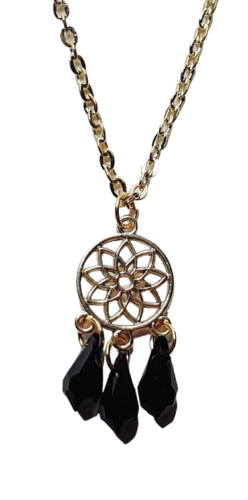 COLLIER ROSACE ET GOUTTES NOIRES