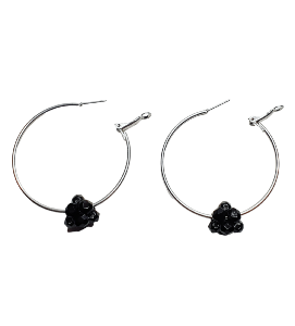 BOUCLES D'OREILLES CRÉOLES PERLE DE VERRE NOIRE