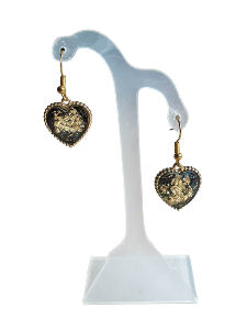 BOUCLES D'OREILLES COEUR NOIR ET FEUILLES D'OR